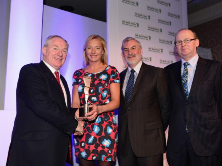 Michael Ring, Minister of State for Tourism and Sport; Aoife Clark; Kieran Mulvey, chairperson of the Irish Sports Council and Kevin OSullivan, editor of The Irish Times.