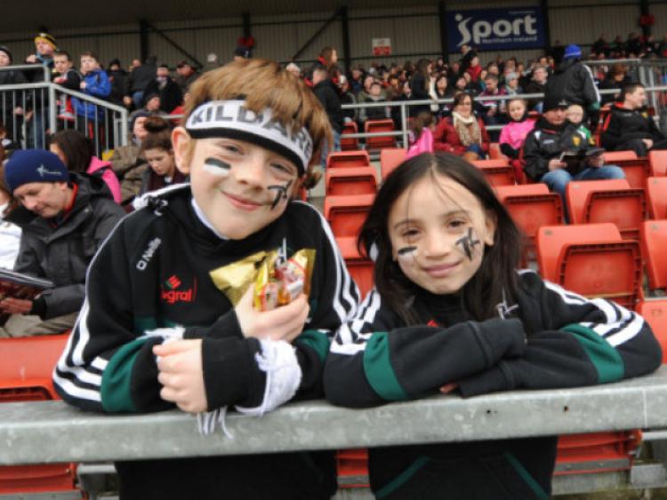 Michael Breen, Kilmead, and Isobel Pierre, Sallins, supporting Kildare against Down in the AFL game at Newry. Picture: Adrian Melia