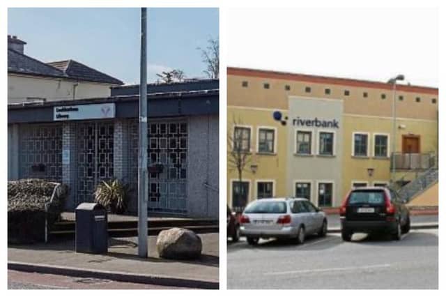 The left photograph shows Newbridge Library and the right photograph shows the Riverbank Arts Centre