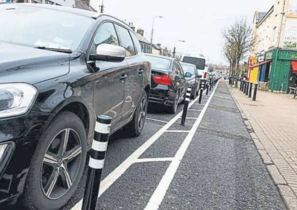 The cycle lanes on the Main Street of Newbridge. Photograph credit: Aishling Conway