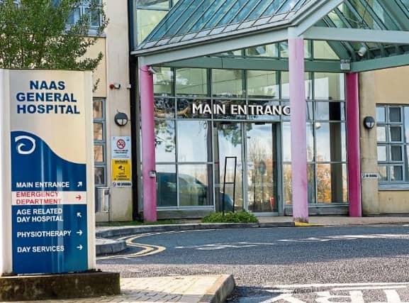 The two men were conveyed to Naas General Hospital for treatment of non-life threatening injuries. File photograph of Naas General Hospital