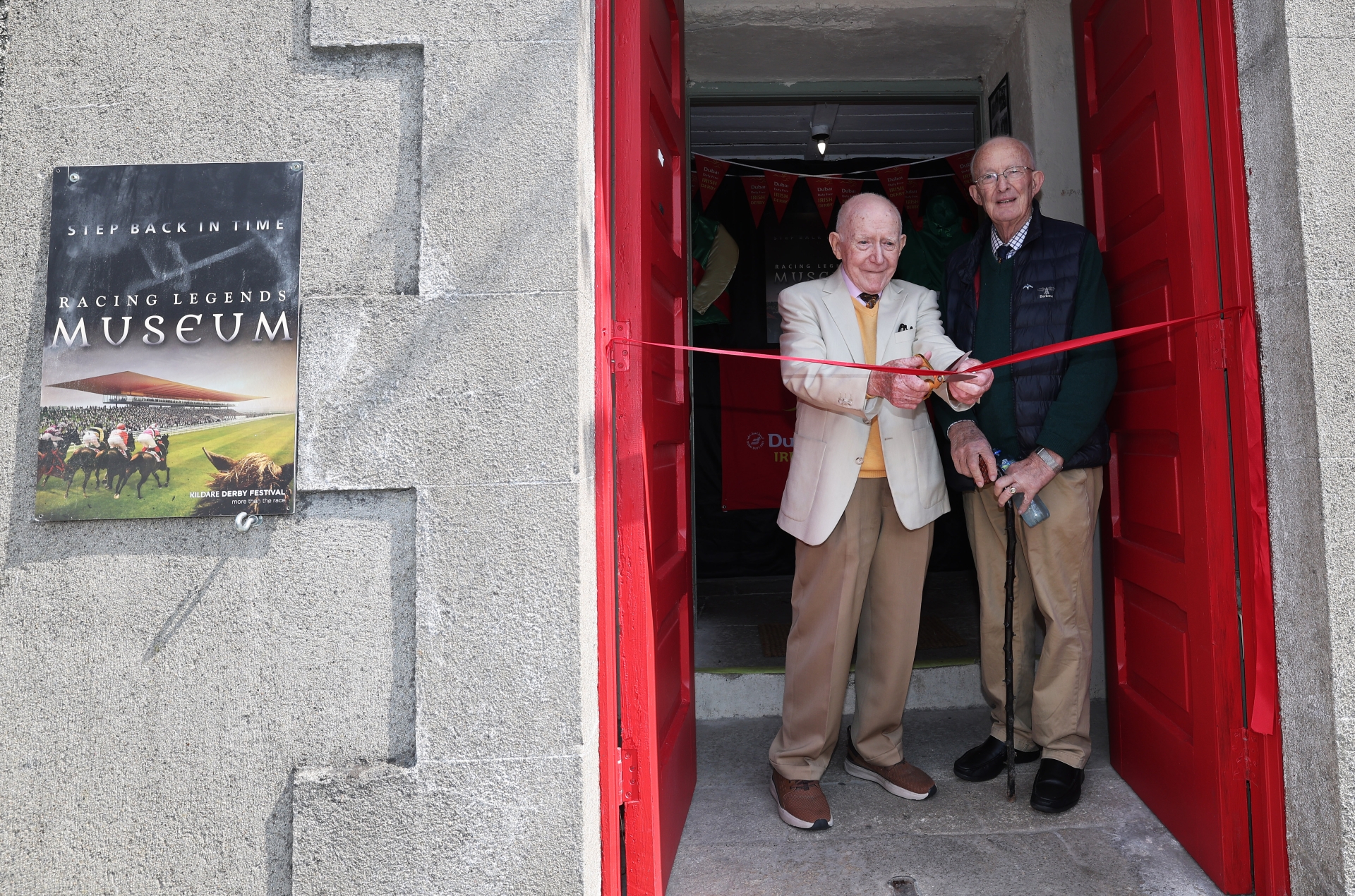Sean Coughlan cuts the ribbon on the Racing Legends Hall of Fame, Kildare with Jim Kavanagh, with curator of the exhibition, Photos by Lorraine O’Sullivan