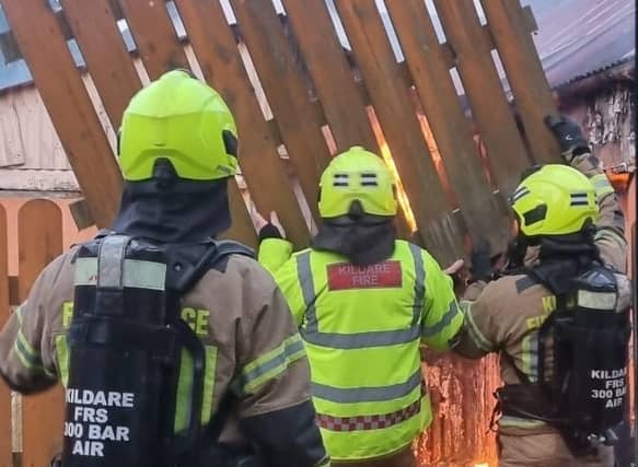 A photograph supplied to the Leinster Leader showing firefighters at the scene of the blaze