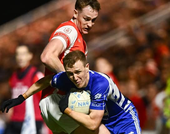 Brian Byrne of Naas in action against Peadar Ó Cofaigh Byrne of Cuala during the AIB Leinster GAA Senior Club FC q/f at Cedral St Conleth's Park, Newbridge