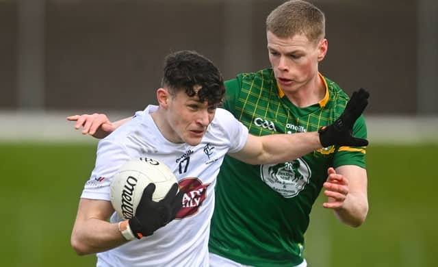 Ryan Burke of Kildare in action against Mathew Costello of Meath during the AFL Div 2 at Páirc Tailteann Navan, Meath. Photo by Sam Barnes/S