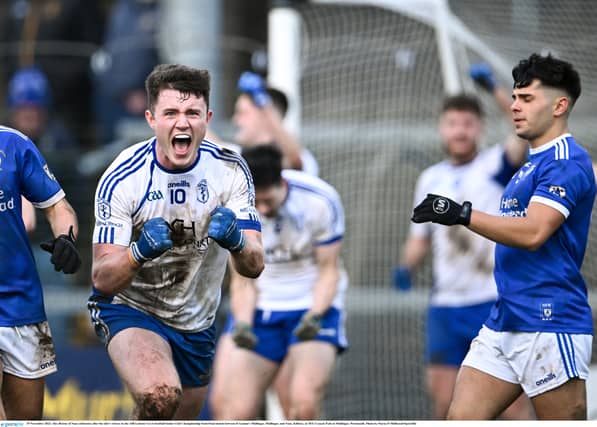 Alex Beirne of Naas celebrates after his side's victory in the AIB Leinster GAA Football Senior Club Championship Semi-Final match between St Loman's Mullingar and Naas, Photo by Piaras Ó Mídheach