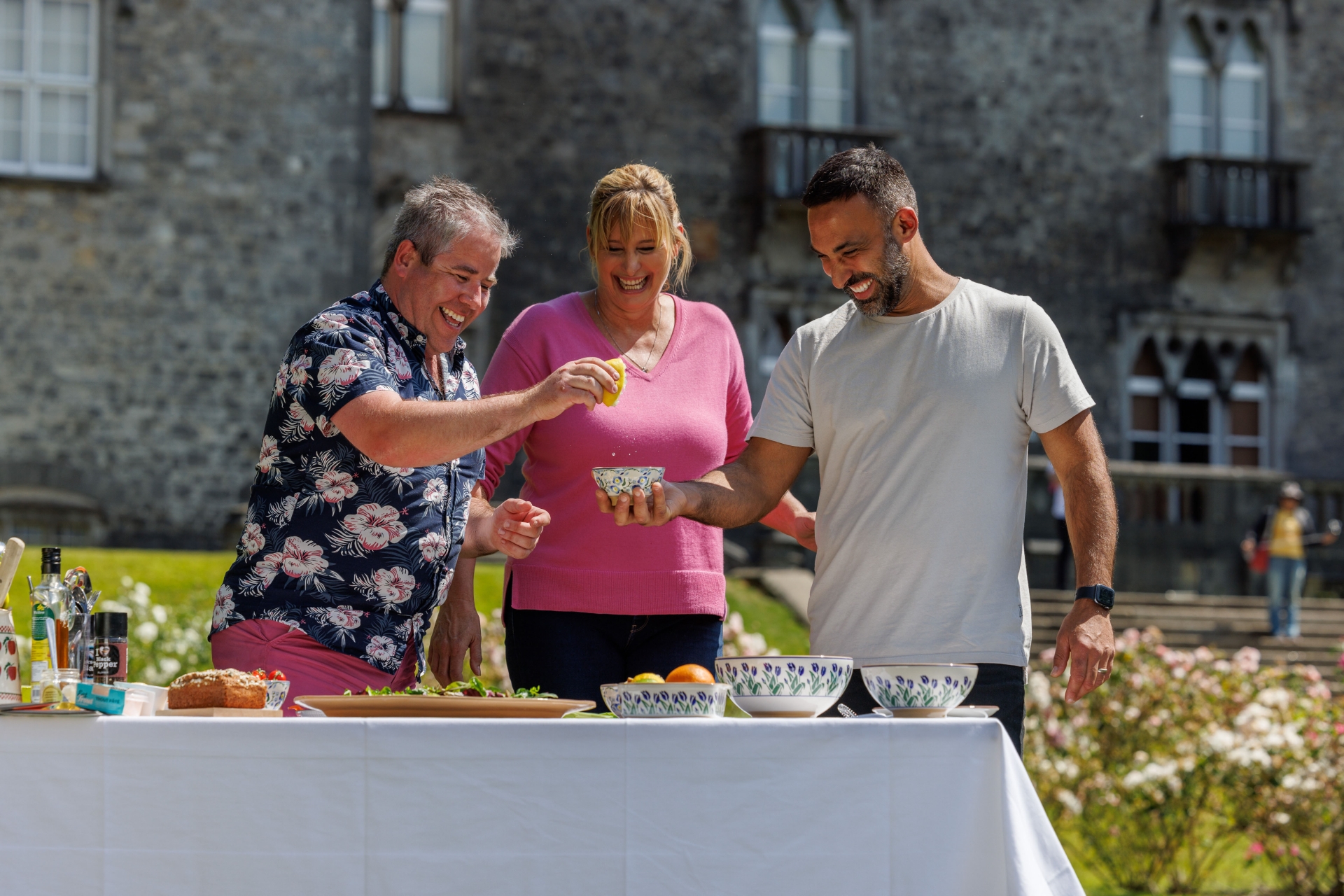 Chef and food writer Edward Hayden; with Australian TV presenters Johanna Griggs and Adam Dovile, during filming for Better Homes and Gardens in Ireland.
