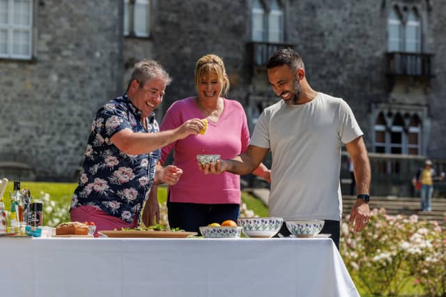 Chef and food writer Edward Hayden; with Australian TV presenters Johanna Griggs and Adam Dovile, during filming for Better Homes and Gardens in Ireland.