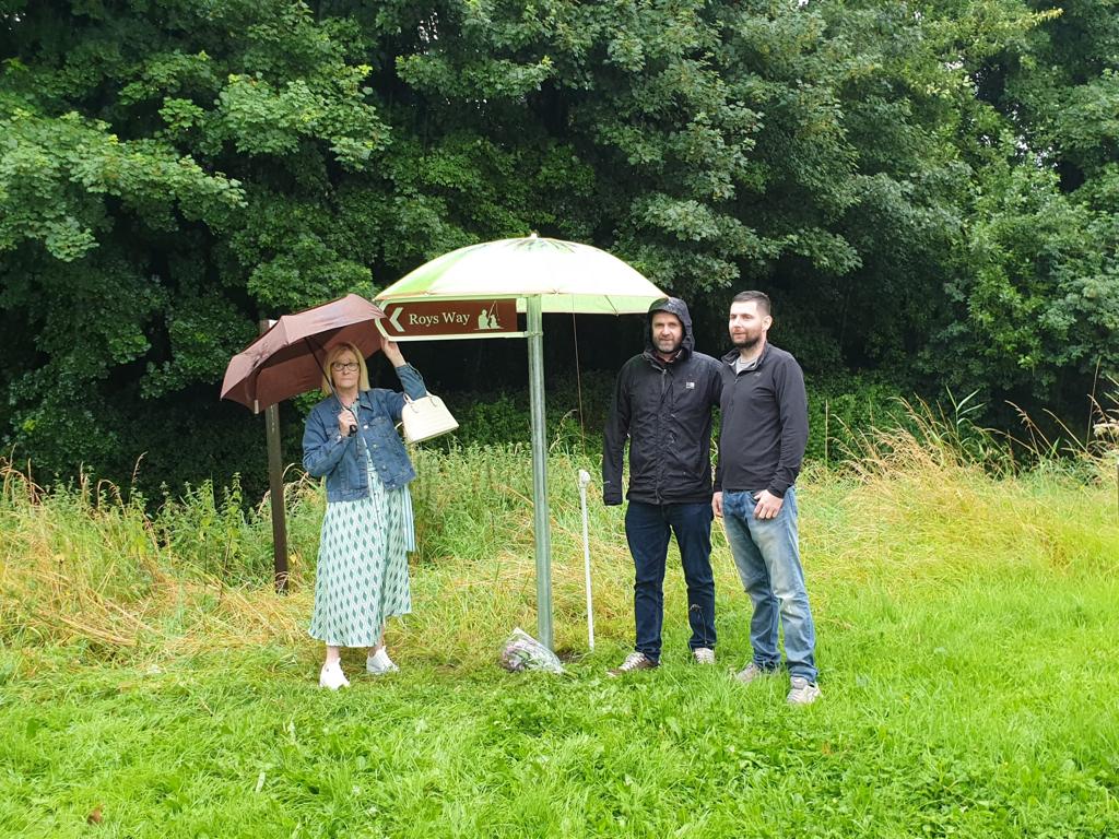 Caitriona Hopkins with sons Brian and Aaron at the memorial site in Rathangan