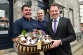 Minister for Agriculture, Food and the Marine Charlie McConalogue TD,  at the launch of the Summer of Food initiative in Monaghan with Val O’Kelly, left, from Subh Fraoc Bán and Adamson’s bar, Clones