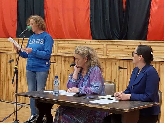 Newbridge Community Development (NCD) member Orla O' Neill speaking at the event. Also pictured are Independent Chair Ellen Duggan and Jennifer Caffrey of the NCD respectively.