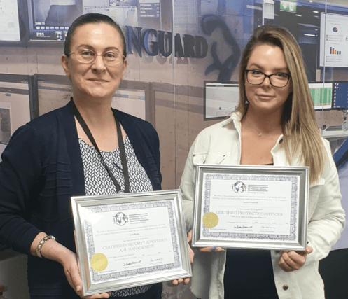 Photo of Claire Regan with fellow Manguard Plus Staff member , Louise O’ Connell from Blessington who was awarded her certification for passing the IFPO Exam