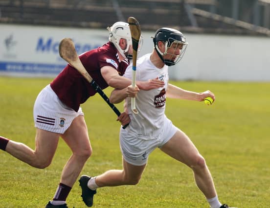 Kildare Brian Bryne slips away from the challenge of Westmeath Jack Galvin during the Allianz Hurling League Division 2A Round 5