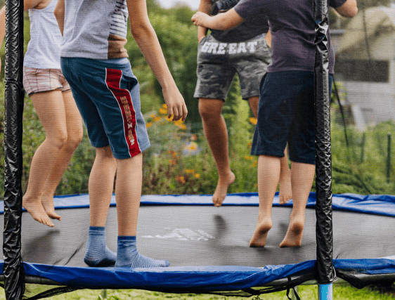 Broken glass was strewn on the trampoline and cigarette holes burned into the canvas