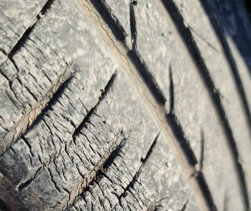 The faulty tyres on the car seized by Kildare gardaí