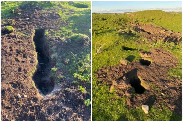 The damage caused to the Gibbet Rath monument. PHOTOS: Protect The Curragh Plains/Facebook