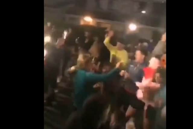 A number of videos and photos (below) emerged on social media of widespread anti-social behaviour during which a number of flares and fireworks were set off.