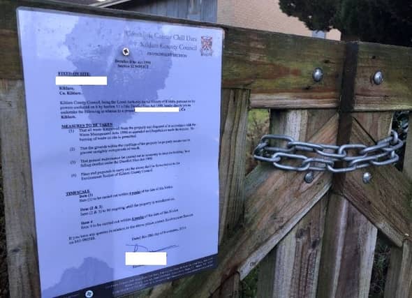 A sign on a derelict property in Kildare town