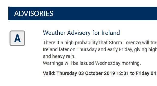 BREAKING: Met Eireann issues Weather Advisory on Lorenzo for 12 noon ...