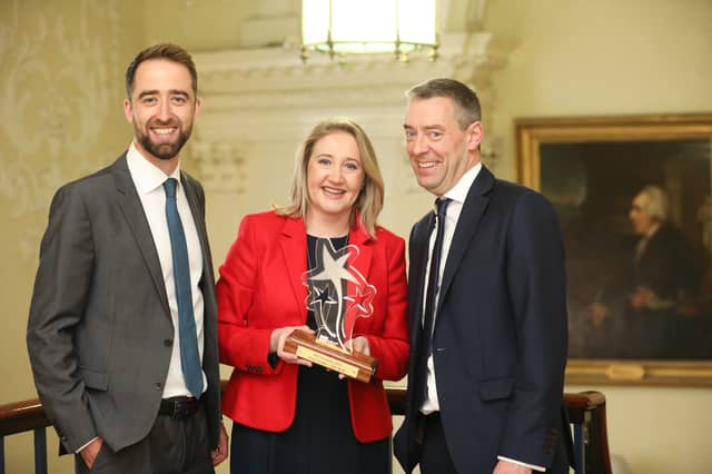 Alma Jordan of AgriKids with CEO of SEI, Darren Ryan and Chief Executive of DCC, Dónal Murphy