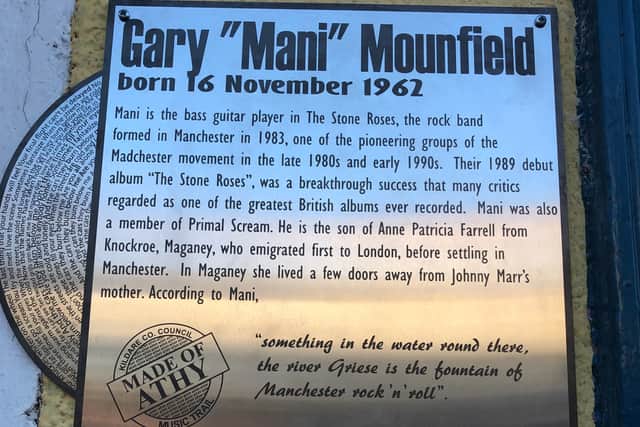 The plaque outside the Emigrant Bar to honour Mani