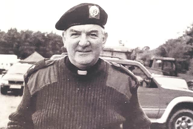 Fr PJ McEvoy on the set of Saving Private Ryan