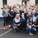 Captain Aisling Holton brought the All-Ireland Intermediate cup and the Kildare team to see her pupils at Brannoxtown NS
