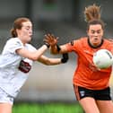 GOALSCORERS: Aimee Mackin of Armagh in action against Alannah Prizeman of Kildare during the LGFA TG4 All-Ireland Senior Championship quarter-final match between Armagh and Kildare at BOX-IT Athletic Grounds in Armagh. Photo by Shauna Clinton/Sportsfile 