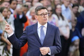 New Prime Minister Andy Burnham makes a speech outside 10 Downing Street,