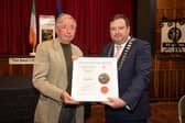 Poet Desmond Egan with Cathaoirleach of the County of Kildare, Cllr Tim Durkan