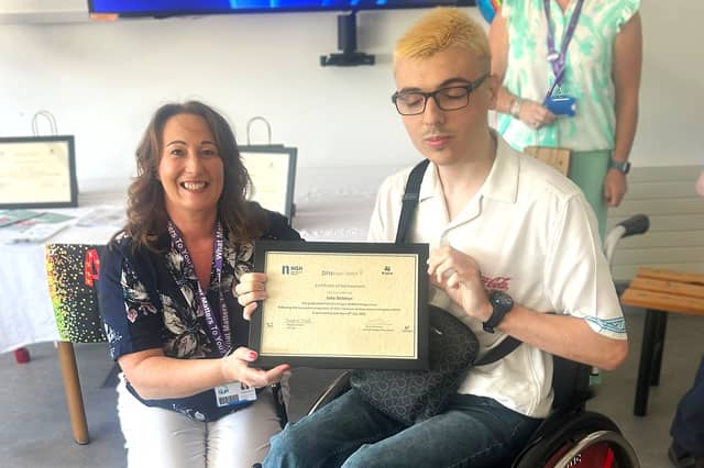 Karen Massey, Deputy General Manager of NGH, with Jake Dobbyn at the 2025/26 Project SEARCH graduation