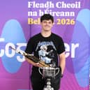 Cormac Keegan of CCÉ Craobh Bheartla Uí Fhlatharta, Cill Dara, 1 st place All Ireland Winner of the Hugh Smith Memorial Cup for the Uilleann Pipes (over 18 years) at the 2026 Comhaltas Ceoltóirí Éireann All Ireland Fleadh Cheoil in Belfast.