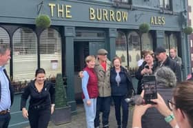 Bruce Springsteen posing for photographs with fans during his 2025 visit to Rathangan