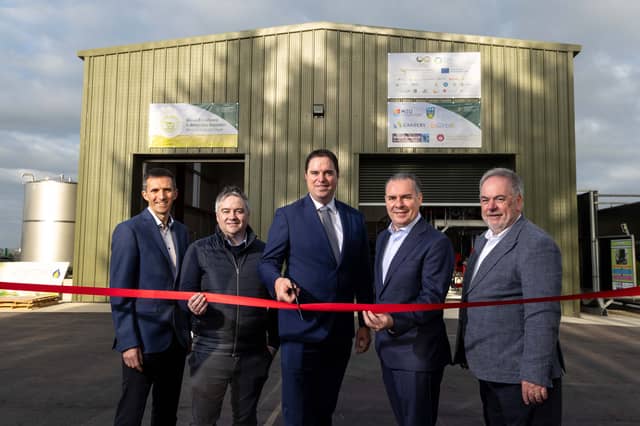 (L-R): Kevin O'Connor, Farm Zero C / BiOrbic; James Gaffey, MTU CircBio Research Group; Minister Martin Heydon TD, Minister for Agriculture, Food and the Marine; Jason Hawkins, CEO, Carbery, and John O'Brien, Chair, Carbery, pictured at the official opening of Ireland's first on-farm integrated grass biorefinery and anaerobic digestion demonstration facility at Shinagh Estates Demonstration Farm, Bandon, County Cork