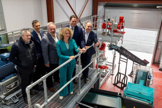 (L-R): James Gaffey, MTU CircBio Research Group; Kevin O'Connor, Farm Zero C / BiOrbic; John O'Brien, chair, Carbery; Virginia Puzzulo, head of programme, CBE JU; Minister Martin Heydon TD, Minister for Agriculture, Food and the Marine, and Jason Hawkins, CEO, Carbery, all pictured at the official opening of Ireland's first on-farm integrated grass biorefinery and anaerobic digestion demonstration facility at Shinagh Estates Demonstration Farm, Bandon, County Cork
