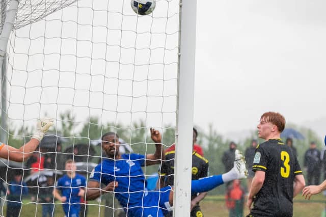 Eric Munongo scoring Newbridge Town FC's first ever National League goal
