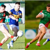 Alan Dignam of Milltown and Tom Martin of Suncroft in action in this year's National Electrical Wholesalers Kildare IFC