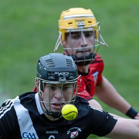 EYES ON THE PRIZE: Maynooth star Cathal McCabe wins possession ahead of Oisin Lynam of Celbridge 