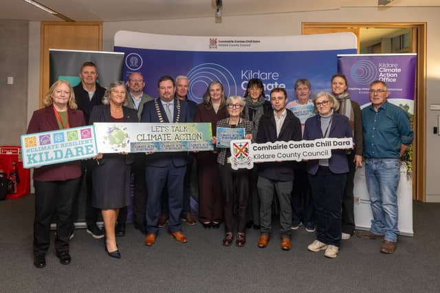 Back Row: Cllr Rupert Heather; Cllr Mark Leigh; Cllr Pat Balfe; Sonya Kavanagh, Chief Executive, Kildare County Council; Cllr Donna Phelan; Cllr David Trost; Cllr Veralouise Behan; Cllr Ger Dunne; Front Row: Cllr Angela Feeney; Marian Higgins, Director of Services, Kildare County Council; Cathaoirleach of the County of Kildare,
Cllr Tim Durkan; Cllr Anne Breen; Cllr William Durkan; Cllr Claire O'Rourke