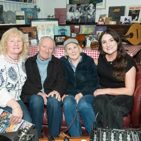 The late Dónal Lunny pictured in Newbridge on September 18 with sisters Roisín Dempsey, Grainne Coffey and his niece Aoise Dempsey