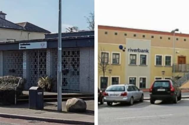 The left photograph shows Newbridge Library and the right photograph shows the Riverbank Arts Centre