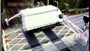 WATCH: Irish Rail share footage of lorry ploughing through level crossing barrier causing delays