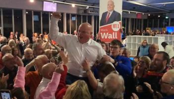 New Labour Party TD Mark Wall celebrates after getting elected