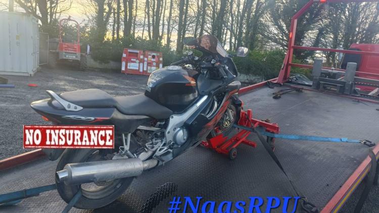 Motorcycle with no tax or insurance stopped by Kildare gardai