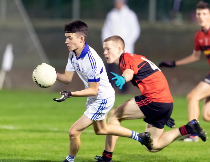 Naas David Lynch spins away from Celbridge Sean Hayden during the Manguard Plus Minor A Football Championship Semi Final 