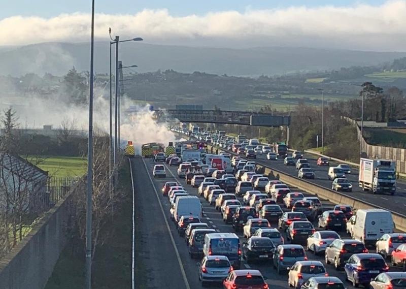 PHOTOS: Scene of M50 car fire which caused commuter chaos 