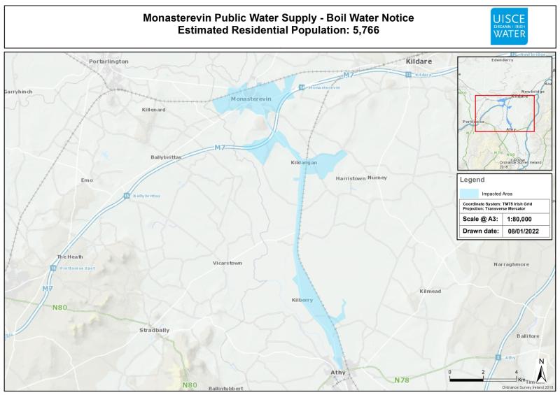 Boil water notice remains in place for approximately 5,700 South Kildare customers 