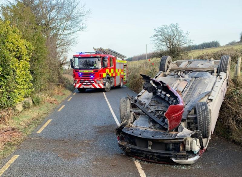 Car overturns on Kildare/Dublin border today 