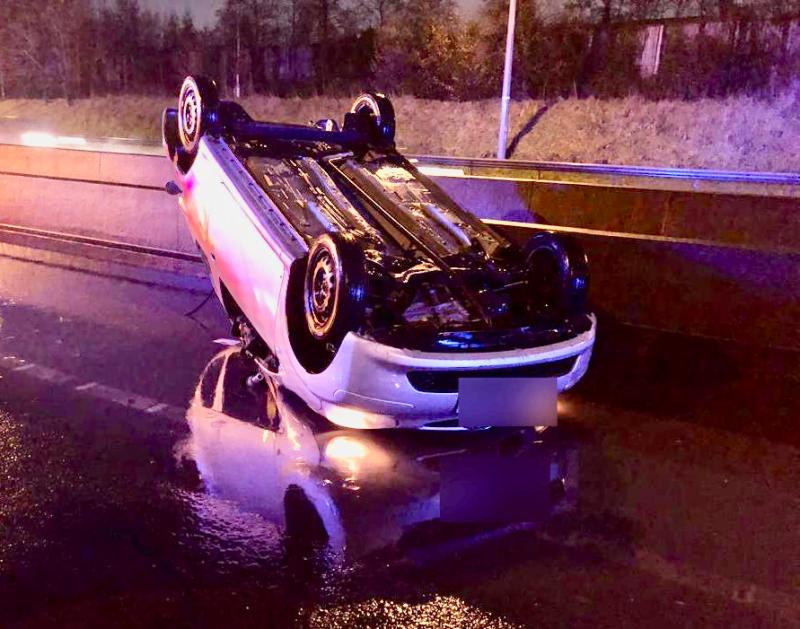 PHOTOS Unbelievable scene as car ends up on roof near Kildare exit on