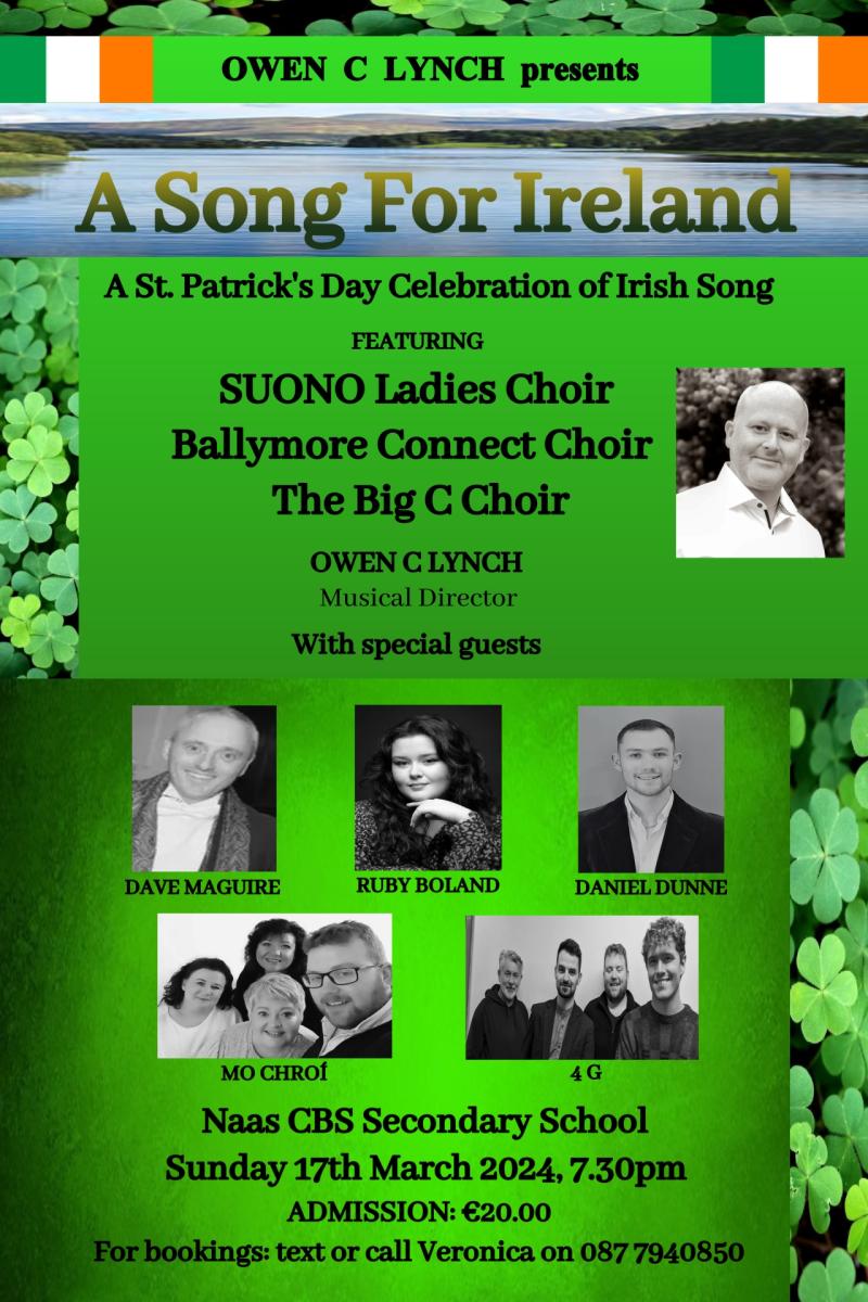 KILDARE: Special concert featuring Irish song on March 17